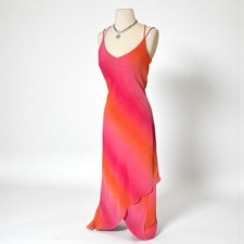 Onyx Nite Vintage Slip Maxi Dress Pink Ombr  Chiffon 90s Slinky Prom Barbiecore