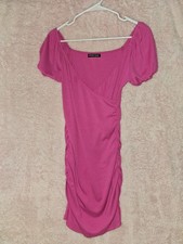 Pink Ruched Bodycon Mini Summer Dress Women’s V-Neck Stretch M