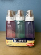 Gerber Baby Bottles Fashion Tints 9oz Rubber Nipple 6 Pack Multicolor Vintage