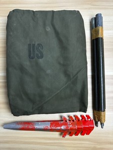 Vintage US Army Issue Shelter Half Pup Tent With 5 Stakes and 3 Poles