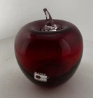 Vintage Blenko Hand Blown Art Glass Apple Paperweight RUBY RED With Label