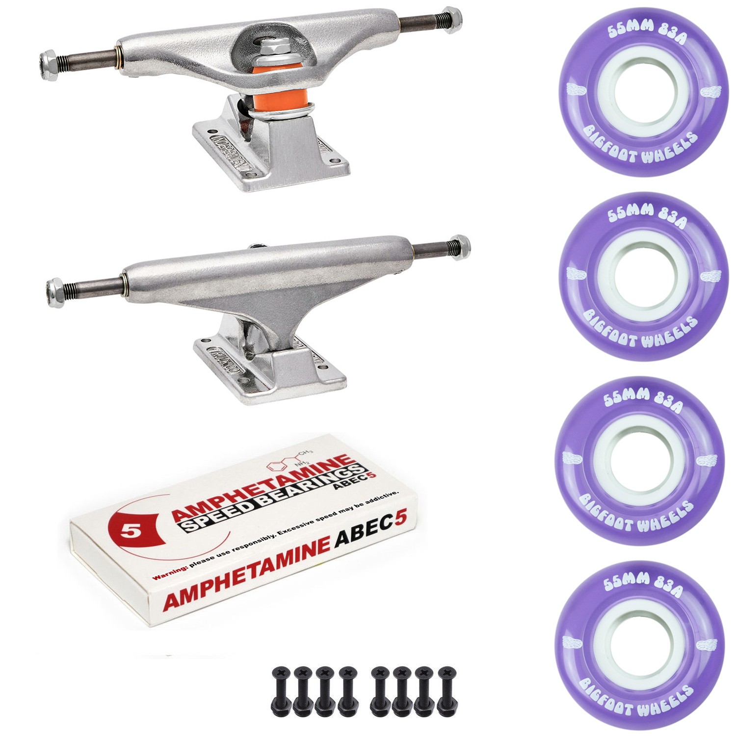 Independent Trucks Skateboard 83A Cruiser Wheels PACKAGE Abec 5 Bearings