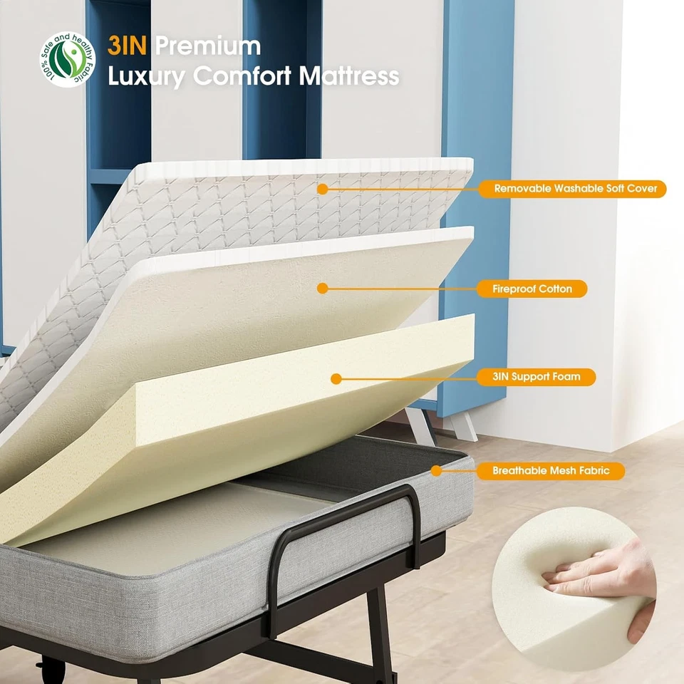 Cama Plegable HL con Colchón de Espuma de 6cm para Adultos e Invitados Foto 4 de 4