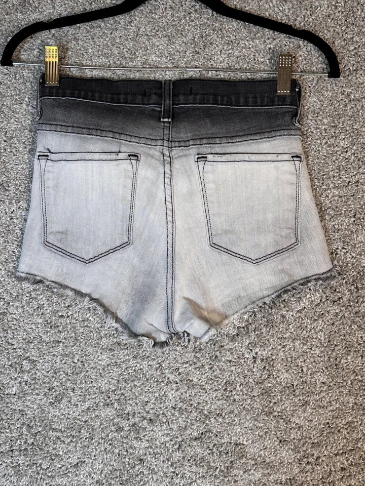 Shorts jeans Flying Monkey dois tons desgastado S preto cintura alta cortado casual - Imagem 3 de 4