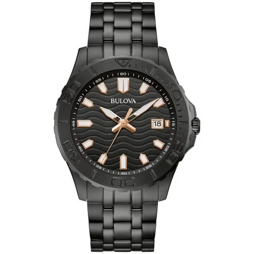 Bulova Men's Sport Date Indicator Quartz Black Stainless Steel Watch 42MM 98B438