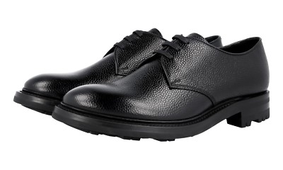 PRADA Leather Derby Dress Shoes WELT SEWN Hammered Black - NEW -  US 7.5 EU 40,5
