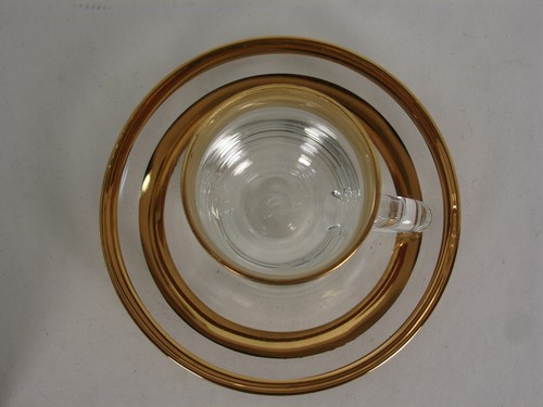 VINTAGE BOHEMIA GLAN MORAVSKE SKLARNY KVETNA SET OF 6 GLASS TEA TUMBLER SAUCER - Picture 4 of 10