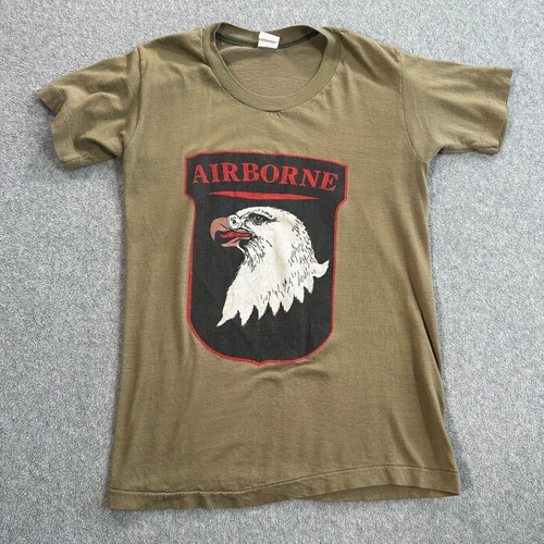 Vintage Airborne Military T Shirt Youth Small Green Single Stitch Made in USA