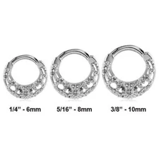 316L Surgical Steel Septum Clicker Hinged Nose Ring Hoop Clear CZ 14G