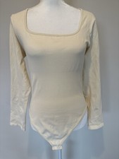 OQQ Women's Bodysuit Ribbed One Piece Long Sleeve Size XL Cream