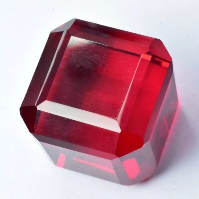 65+ Ct Extremely Rare Lab-Created Ruby Red CERTIFIED Loose Gemstone Cube Box Cut