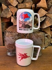 Mobil vintage coffee mugs cups eagle insulated Pegasus Denver 1992 Colorado oil