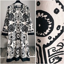 ZARA Printed Midi Dress Cotton Black White Small XS NWT