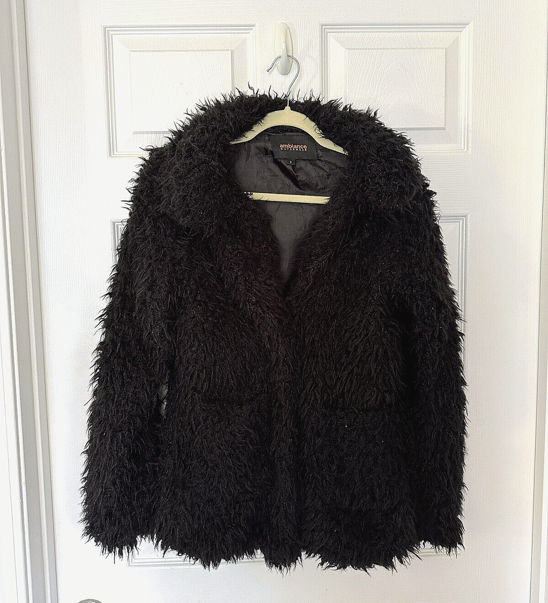 Ambiance Outerwear Plush Teddy Faux Fur Soft Cozy Jacket Black  