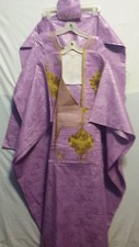 Men Grand Boubou Pant suit African Brocade Print Free size Lilac embroidery