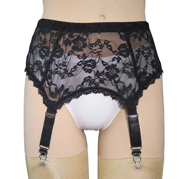 Allacki Black Floral Lace Garter Belt 4 Straps Suspender Belt Plus