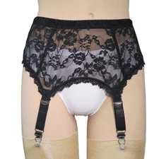 Allacki Black Floral Lace Garter Belt 4 Straps Suspender Belt Plus Size Lingerie