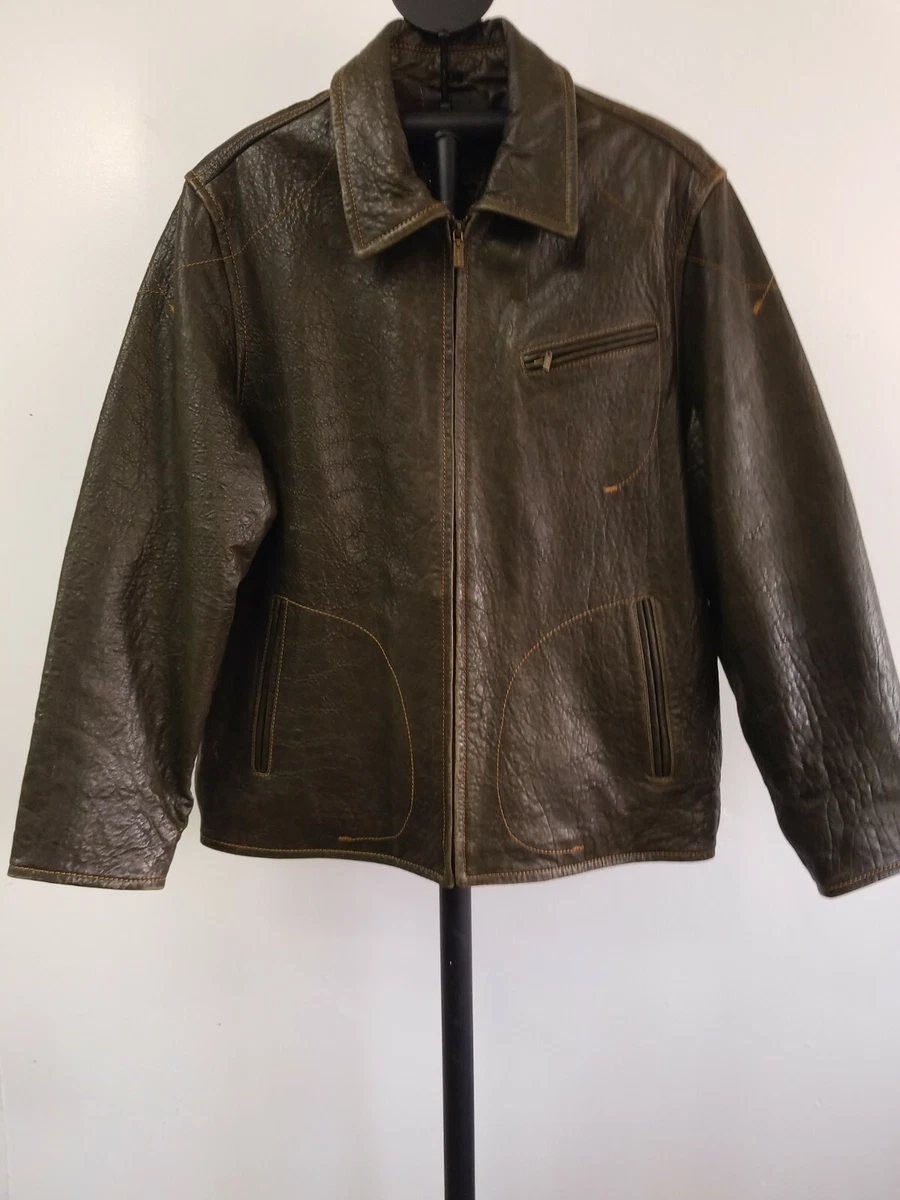Robert Comstock Vertical Brown Stone Washed Leather Jacket Men's Large |  eBay