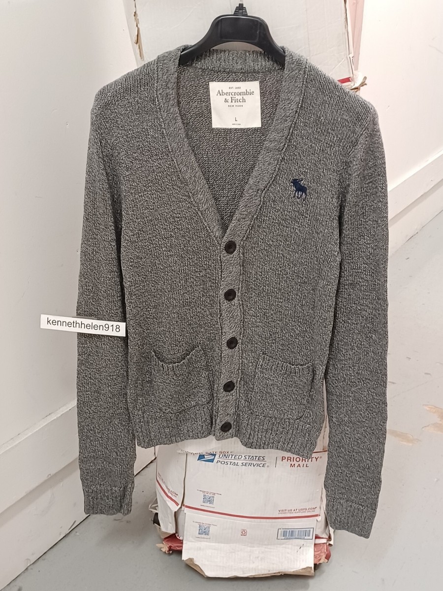 ABERCROMBIE & FITCH MACINTYRE BRIDGE CARDIGAN SWEATER GREY