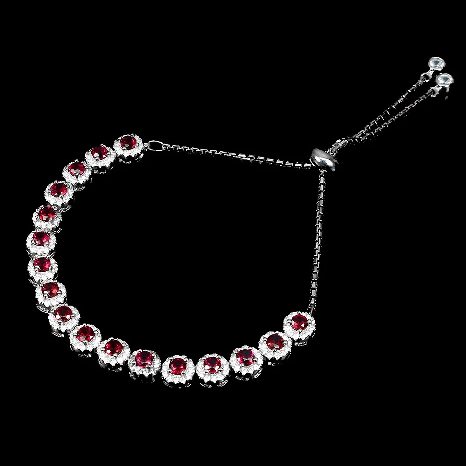 Pulsera de plata de ley 925 redonda rodolita piedras preciosas naturales joyería 9,5 pulgadas Foto 2 de 4