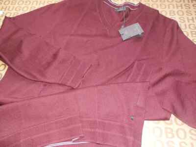 Neu Hugo Boss Selection rot burgundisch dünn gestrickt Herren Jeans Pullover Top XL