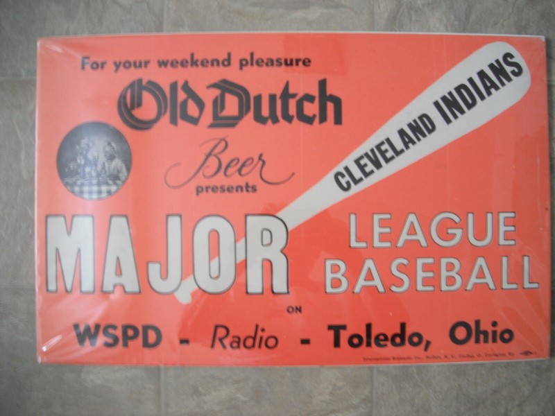 Old Dutch Beer WSPD Toledo Radio Baseball Advertising Sign Cleveland Indians