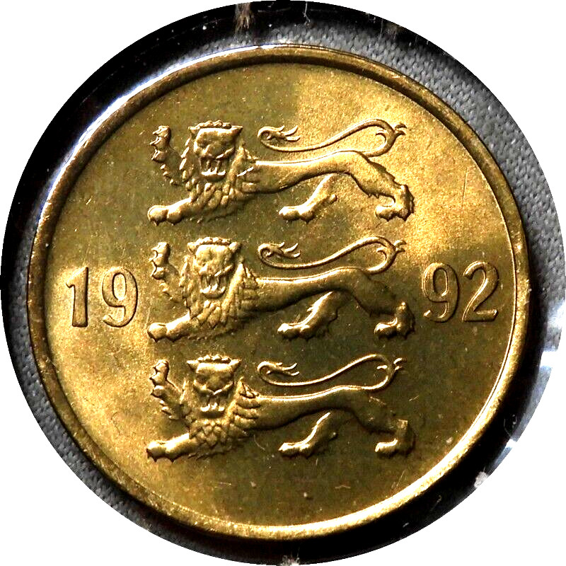 elf Estonia 2nd Republic 20 Senti 1992  Lion  Leopard  93d45