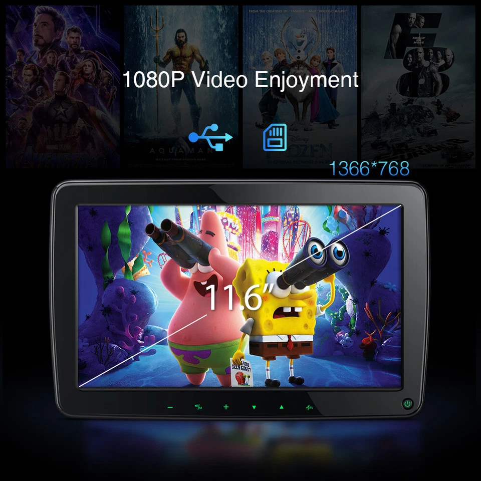 1x 11.6in Portable Car Headrest Monitor Player USB Gaming 1080P IPS Screen HDMI - Image 3 of 4