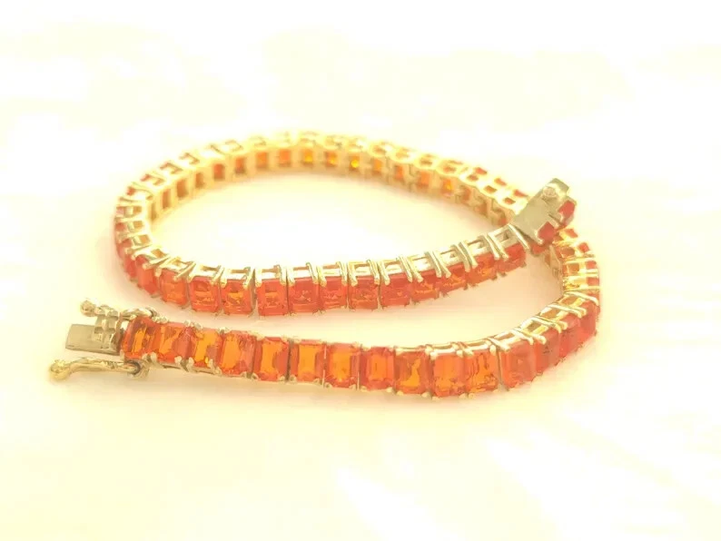 Pulseira de tênis octógono safira laranja prata 925, prata laranja pulseira de tênis - Imagem 3 de 4