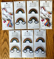 LOT OF 7 PACKAGES SEW-OLOGY RAINBOW & UNICORN IRON APPLIQUES