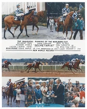 SECRETARIAT, PENNY TWEEDY, LUCIEN LAURIN -1973 MARLBORO CUP 8X10 PHOTO!