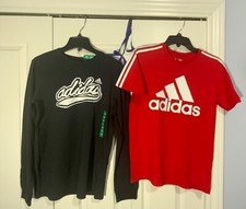 Adidas Youth Cotton Long Sleeve/Short Sleeve Shirt Set, Black/Red, XL 18/20 