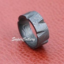 Handmade 8mm Wide Full Damascus Steel Band Spaded Pattern