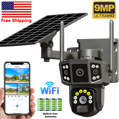 Solar Battery Powered Wireless WiFi Outdoor Pan/Tilt Home Security Camera System