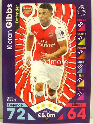 Match Attax 2016/17 Premier League -  U5 Kieran Gibbs - Update
