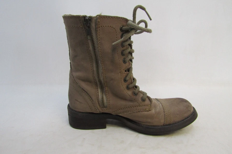 STEVE MADDEN Mujer Talla 7 M Cuero Marrón Claro Cremallera Combate Botín Alto TROOPA Foto 4 de 4