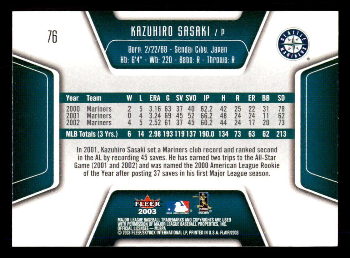 2003 Flair #76 Kazuhiro Sasaki Seattle Mariners | eBay