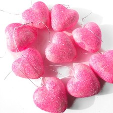 Valentines Day Pink Glitter Hearts Ornaments Set of 7 Decorations Party Decor
