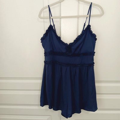 Francesca's Trixxi Junior's Navy Blue Ellorie Ruffled Trim Romper Size XL