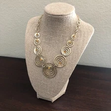 Women's Statement Necklace Gold Tone With Round Disk Collar 