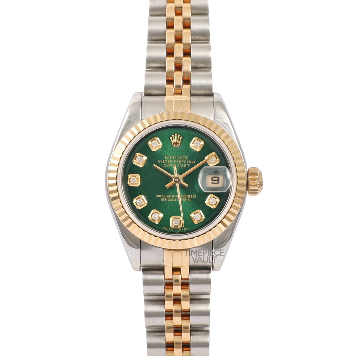 ROLEX LADY DATEJUST 79173 GOLD & STEEL 26MM GREEN DIAMOND DIAL