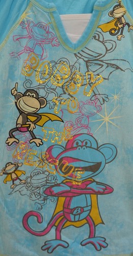 Bobby Jack Top Girls Sz Large Caped Hero Monkey Glitter Cotton Wash Turquoise - Picture 3 of 4
