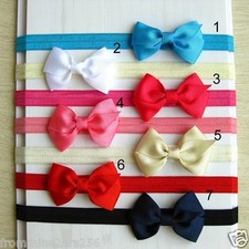 Baby Toddler Girls Infant Kids Boutique Satin Ribbon Bow Elastic Headbands