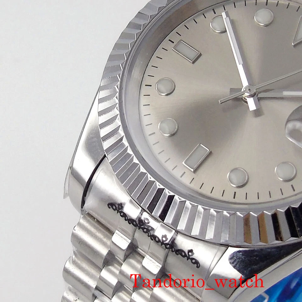 Reloj 39 mm esfera gris Sunburst NH35A PT5000 cristal de zafiro bisel estriado Jubilee Foto 4 de 4