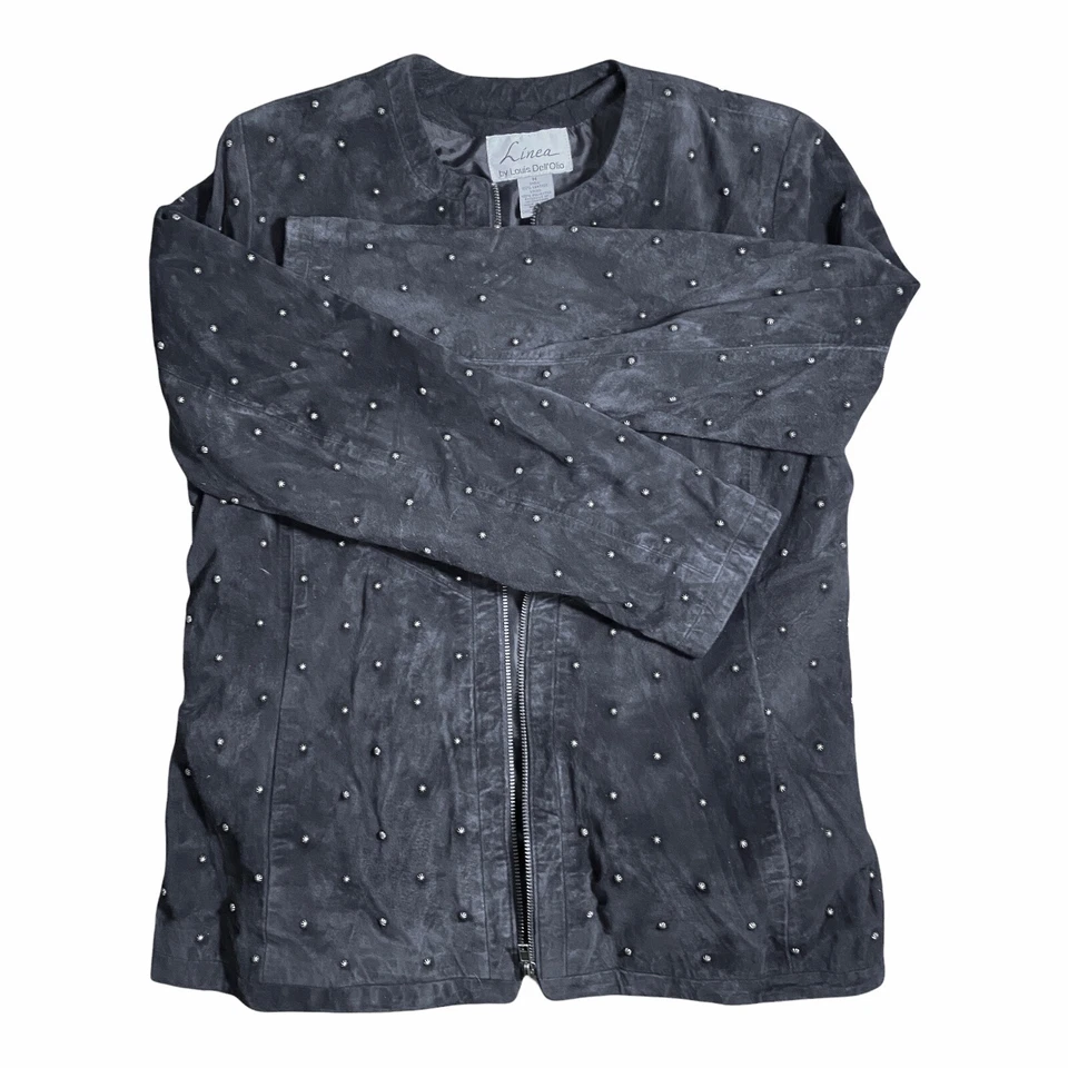 100% кожаная замшевая куртка с заклепками полностью на подкладке от Louis Dell'Olio черная размер M - Изображение 2 из 3