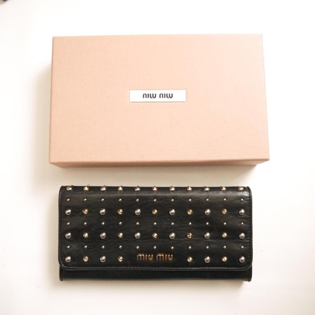 Rare miumiu Studs Leather Bi-Fold Wallet Black | eBay