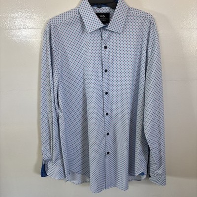 WRK  Men s Button Up Blue Long Sleeve 4 Way Stretch Large 16.5 MSRP $98 NWT