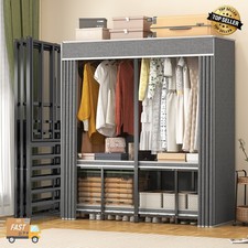 59" Portable Heavy Duty Metal Closet Foldable Covered Clothes Rack with Cover
