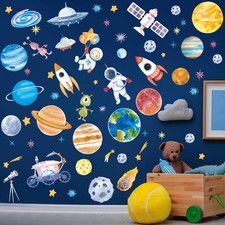 Outer 6 Sheets Space Astronaut Wall Stickers Space Planets Decal Solar System De