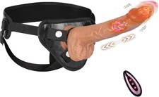 Harness Strap On Vibrating Realistic Dildo, 8 Silicone Dildo with Heating Mode